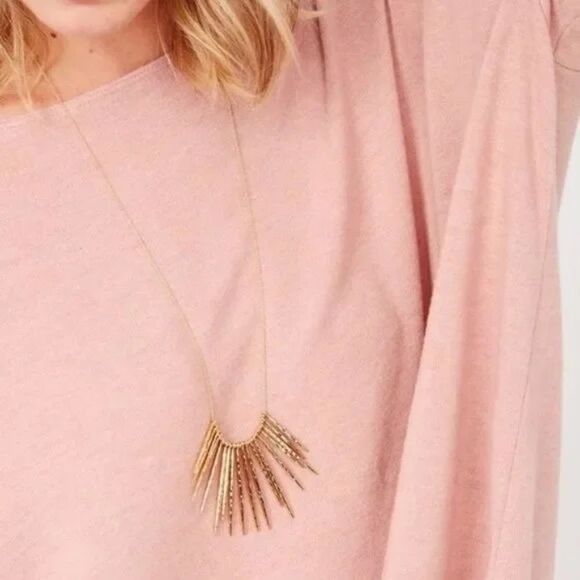 Stella & Dot Kari Fringe Necklace Gold Spikes Pulley Chain 32” Adjustable - Picture 8 of 10